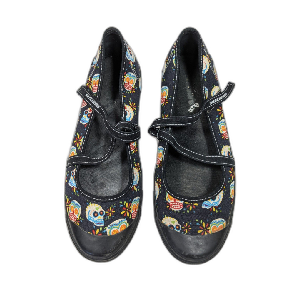 Skechers Mary Jane Sneakers Cail Sugar Skull Flats Goth Dark Fairy Academia  10